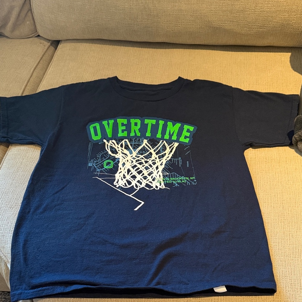 Overtime kids large navy basketball t shirt 
New without tags